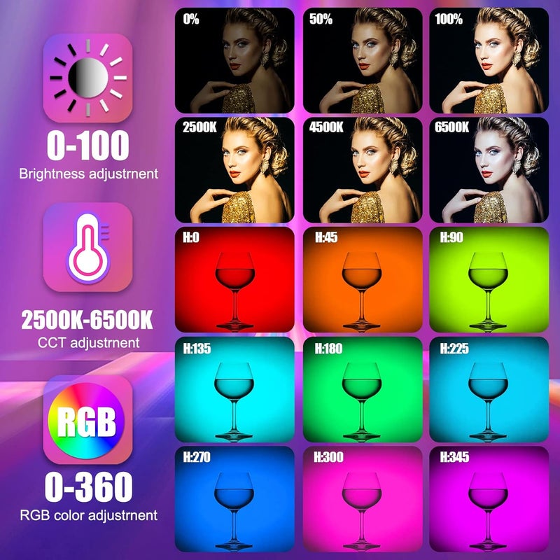 LUXCEO RGB LED Video Light Wand, Handheld Photography Light Stick with Remote Control, Dimmable 2500K-6500K CRI97+ Full-Color LED Light with 2500mAh Built-in Battery, 12 Light Scenes - Image 3